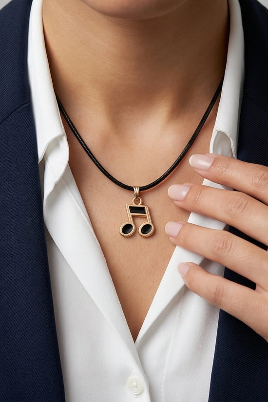 Gold and Black Beamed Eighth Notes Necklace