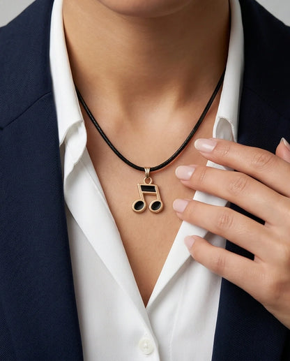 Gold and Black Beamed Eighth Notes Necklace