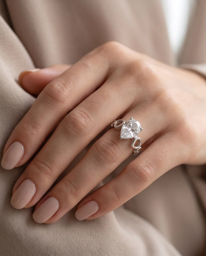 Clear Gemstone Prong-Set Teardrop Loop Silver Ring