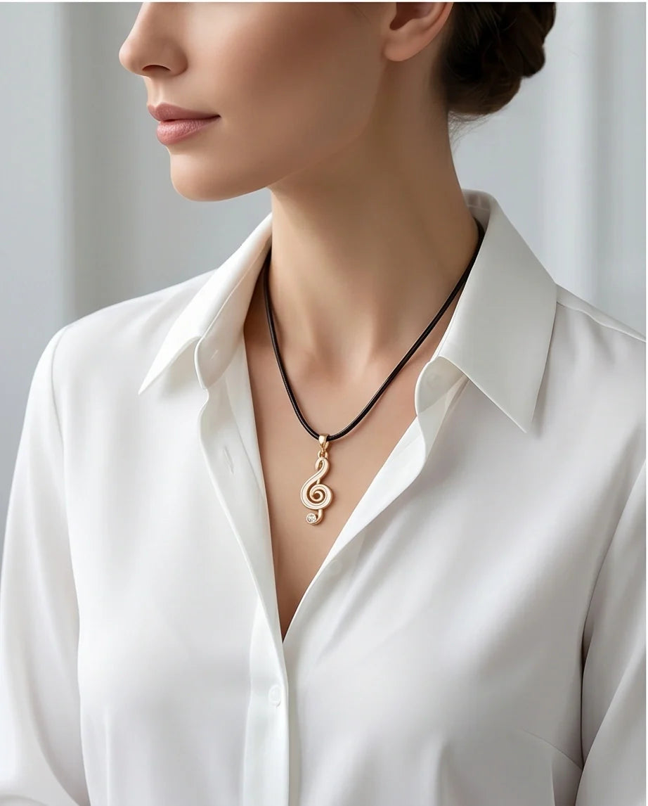 Rose Gold and White Treble Clef Necklace