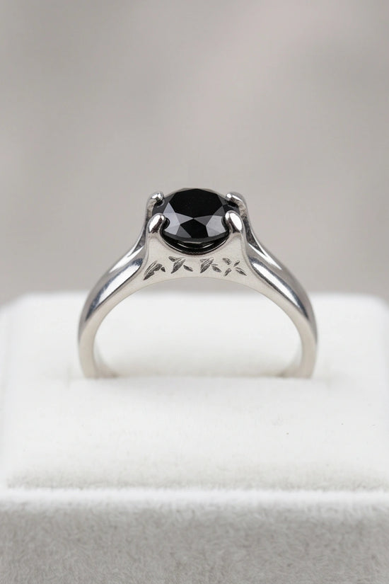 Sterling Silver Celestial Star Black Solitaire Ring