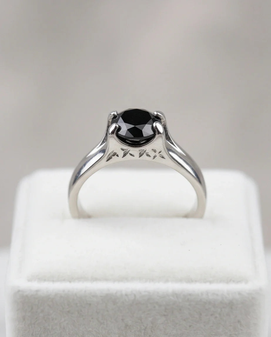 Sterling Silver Celestial Star Black Solitaire Ring