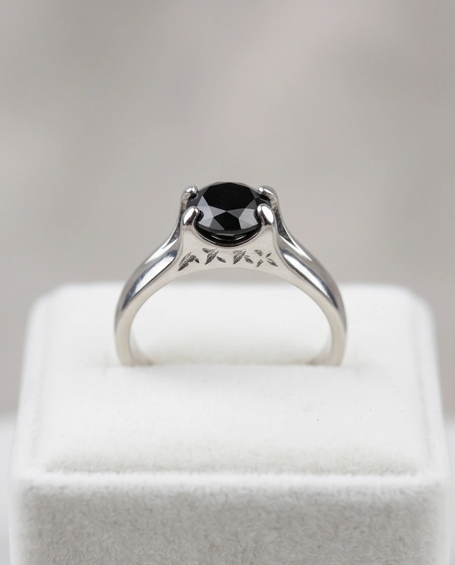 Sterling Silver Celestial Star Black Solitaire Ring