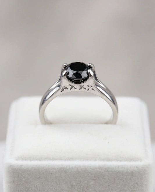Sterling Silver Celestial Star Black Solitaire Ring