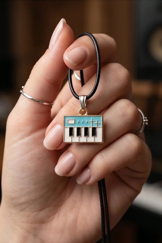 Gold and Light Blue Synthesizer Keyboard Necklace