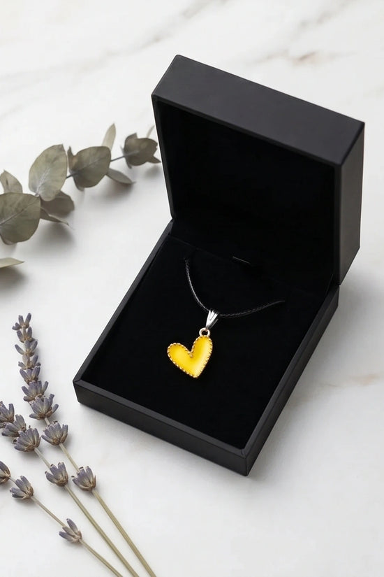 Vibrant Yellow Beaded-Edge Heart Enamel Pendant Necklace
