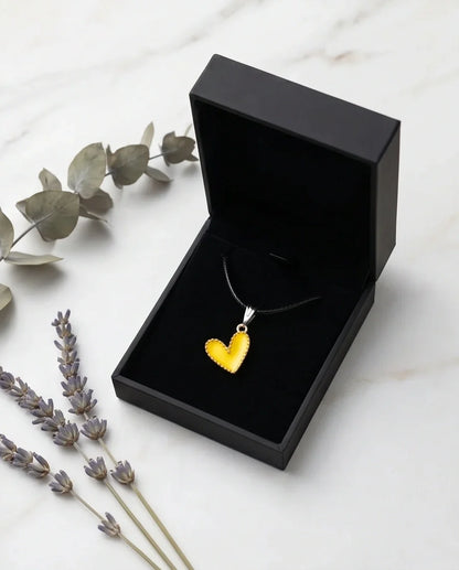 Vibrant Yellow Beaded-Edge Heart Enamel Pendant Necklace