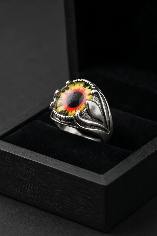 Vintage Sterling Silver Dragon's Claw Fiery Solar Eye Ring