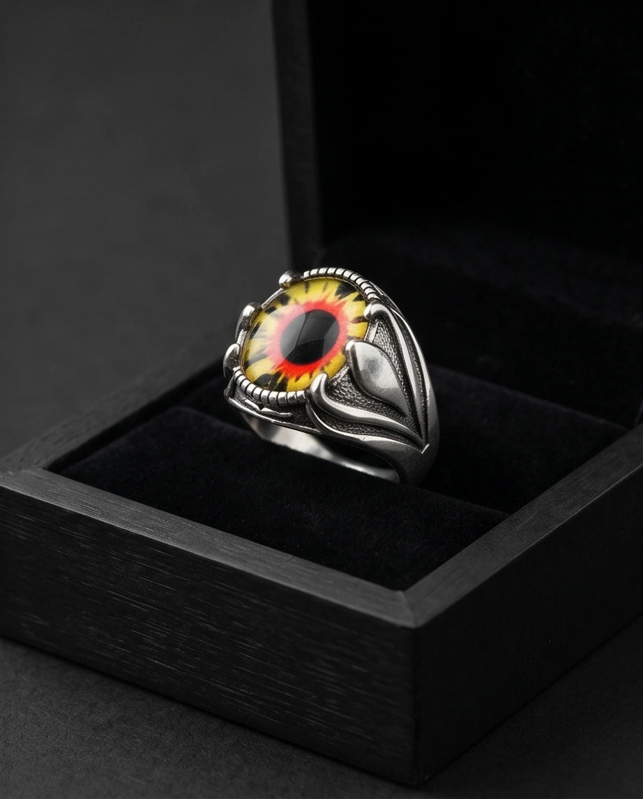 Vintage Sterling Silver Dragon's Claw Fiery Solar Eye Ring