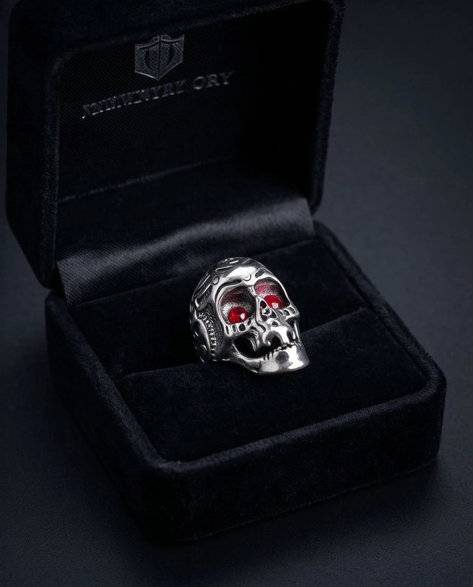 Ruby-Eyed Sculpted Sugar Skull Ring