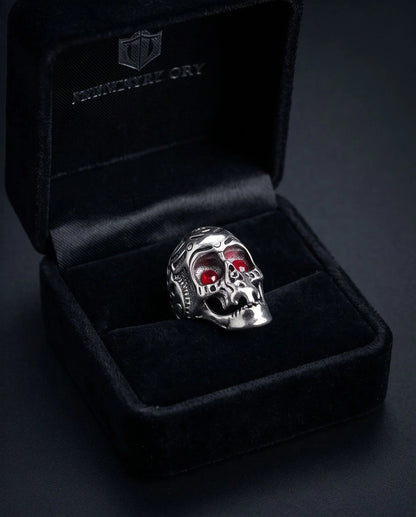 Ruby-Eyed Sculpted Sugar Skull Ring