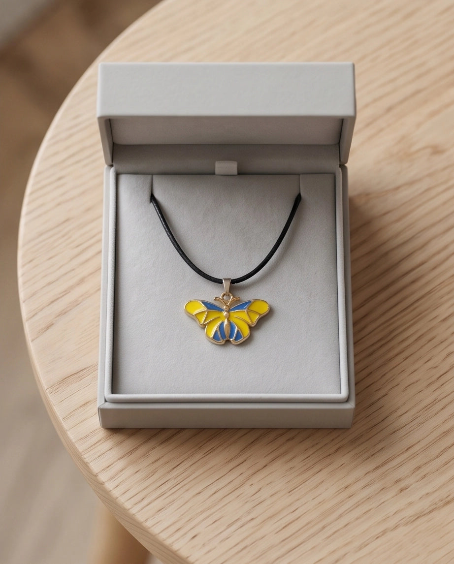 Blue & Yellow Butterfly Cord Necklace
