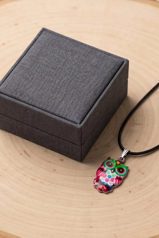Vibrant Kaleidoscope Owl Totem Pendant Necklace
