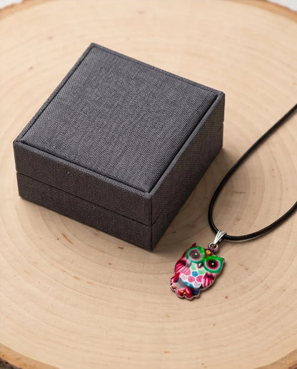 Vibrant Kaleidoscope Owl Totem Pendant Necklace
