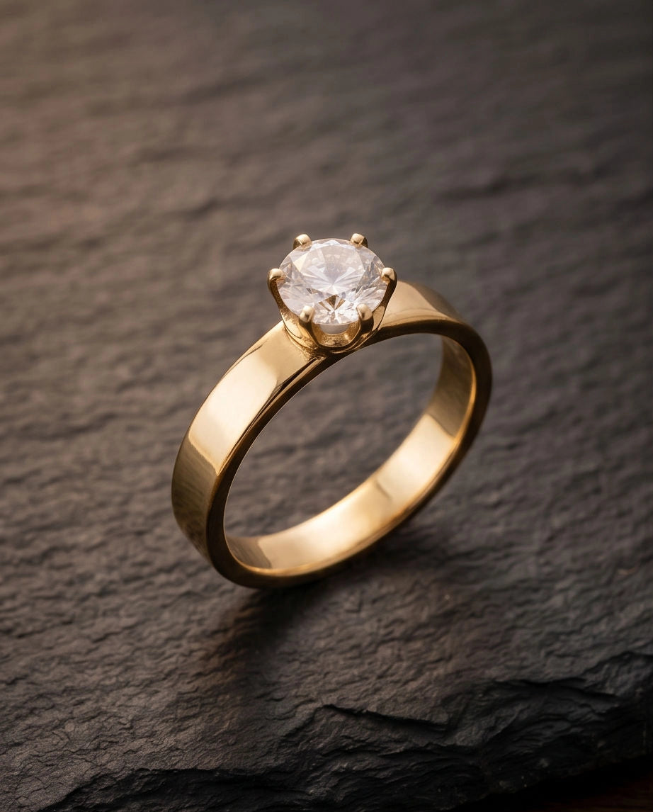 Gold Round Gemstone Classic Solitaire Ring