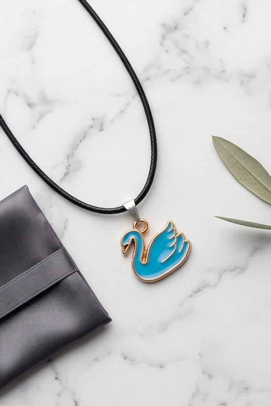 Gold and Turquoise Blue Swan Necklace