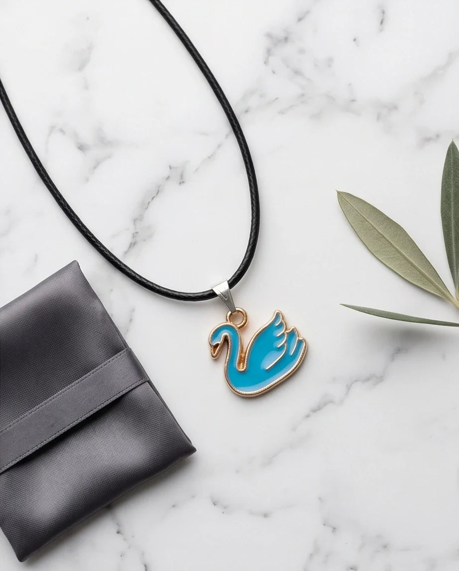 Gold and Turquoise Blue Swan Necklace