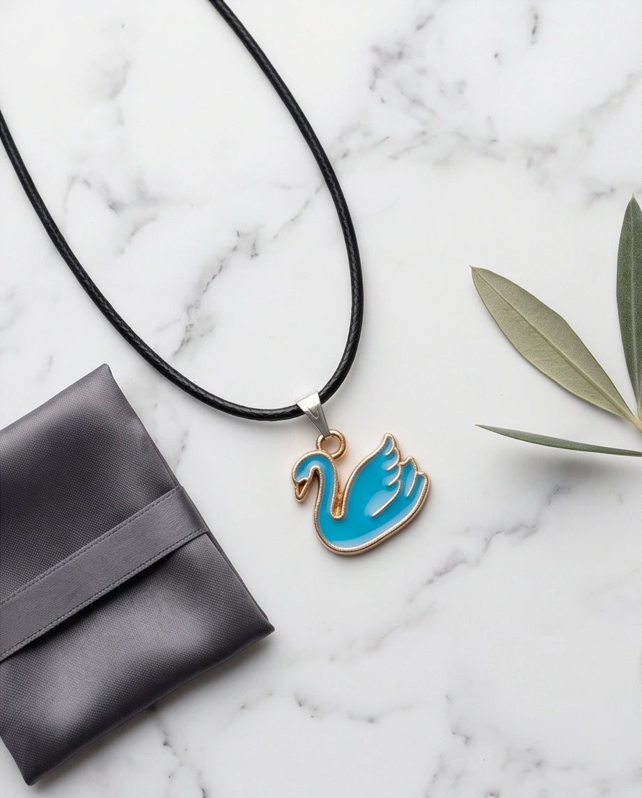 Gold and Turquoise Blue Swan Necklace
