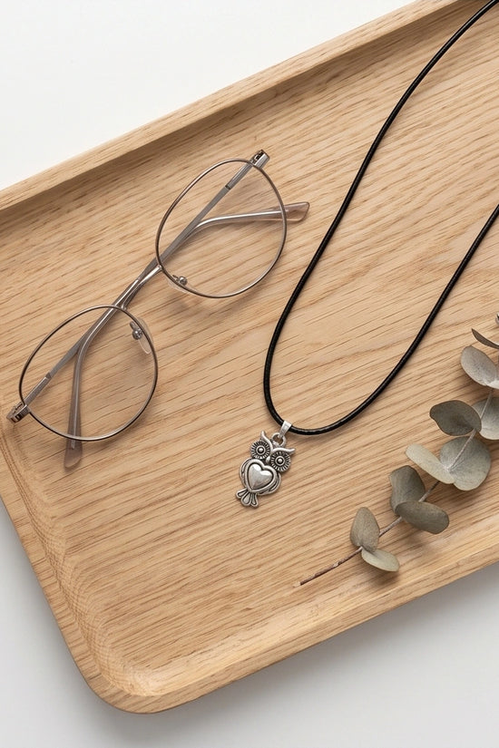 Silver Retro Heart Owl Necklace