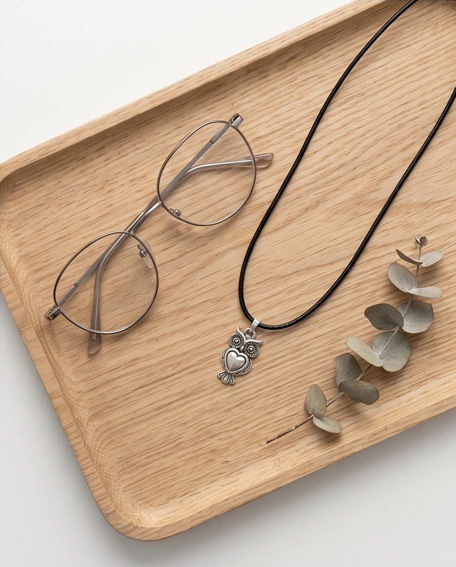 Silver Retro Heart Owl Necklace