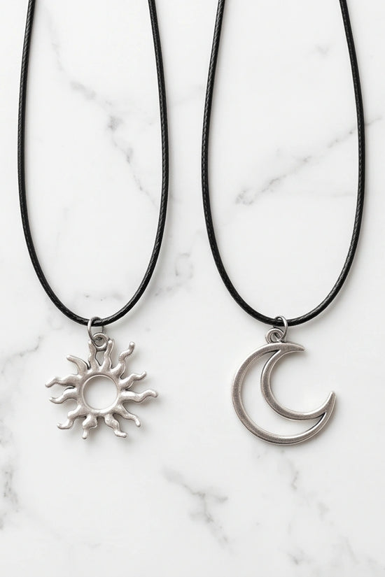 2pcs Celestial Sun and Moon Matching Pendant Necklaces Set