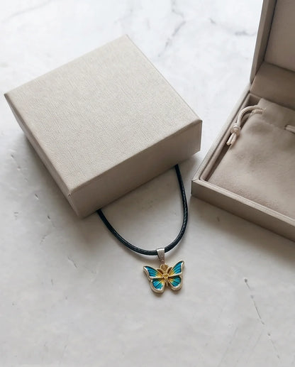 Teal & Gold Butterfly Pendant Necklace