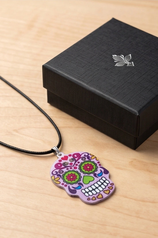 Vibrant Pastel Pink Sugar Skull Día de los Muertos Pendant Necklace