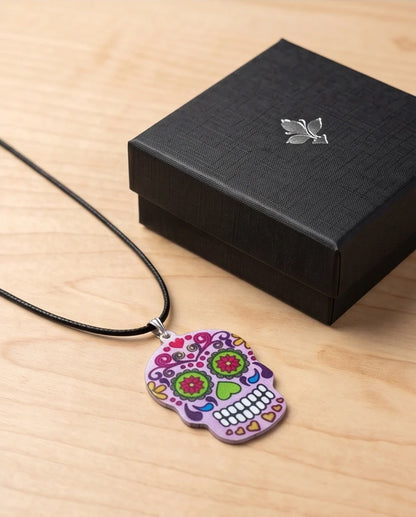 Vibrant Pastel Pink Sugar Skull Día de los Muertos Pendant Necklace