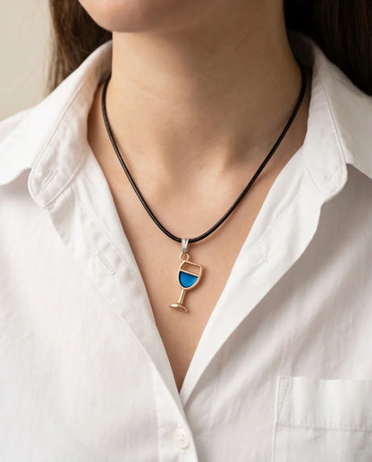 Gold and Royal Blue Wine Glass Necklace