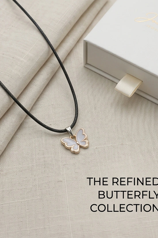 Gold and White Butterfly Pendant Necklace