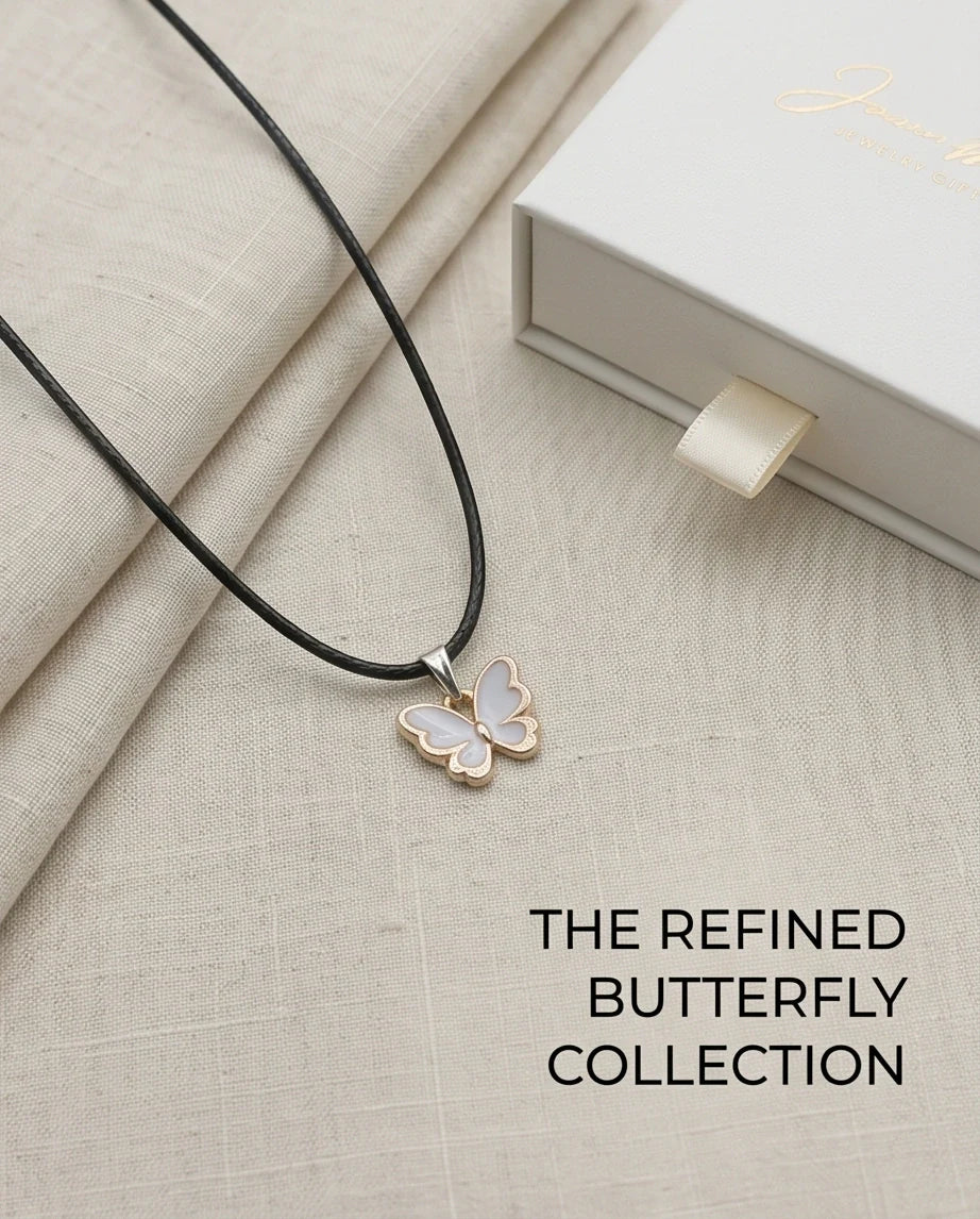 Gold and White Butterfly Pendant Necklace