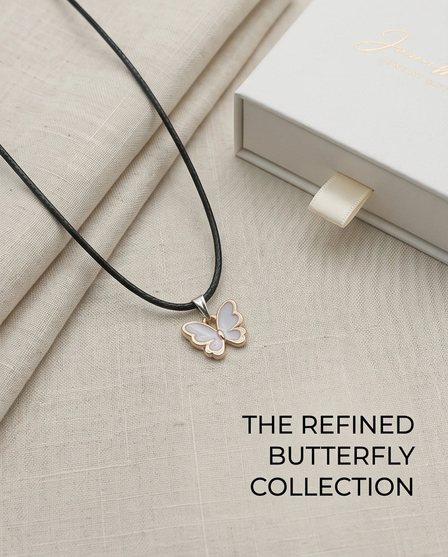 Gold and White Butterfly Pendant Necklace