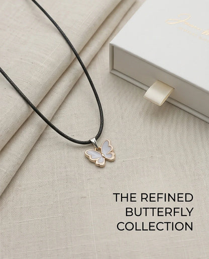 Gold and White Butterfly Pendant Necklace