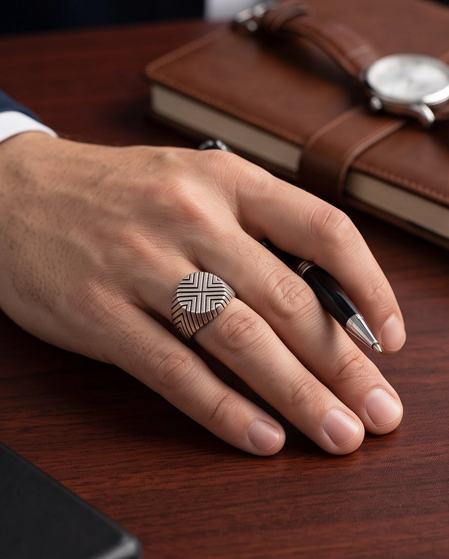 Geometric Chevron Signet Ring