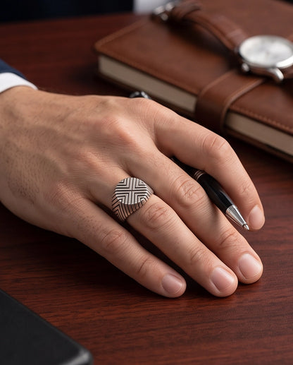 Geometric Chevron Signet Ring