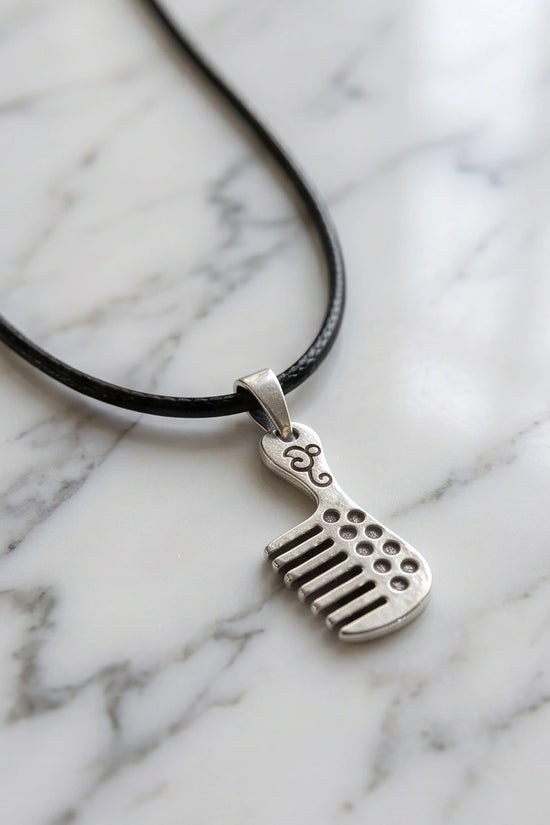 Silver Hair Comb Pendant Necklace
