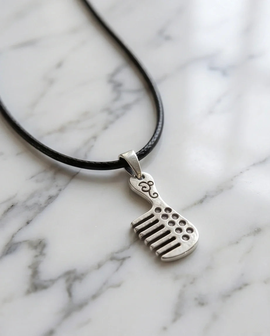 Silver Hair Comb Pendant Necklace