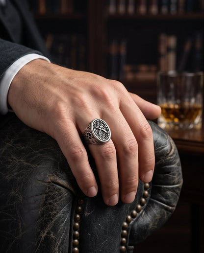Crossed Scimitars Mesh Signet Ring