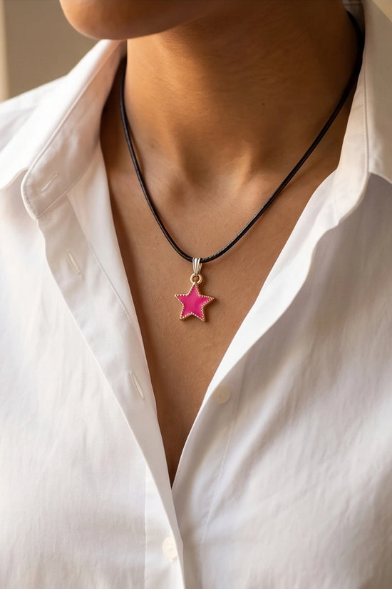 Gold and Pink Beaded Star Necklace