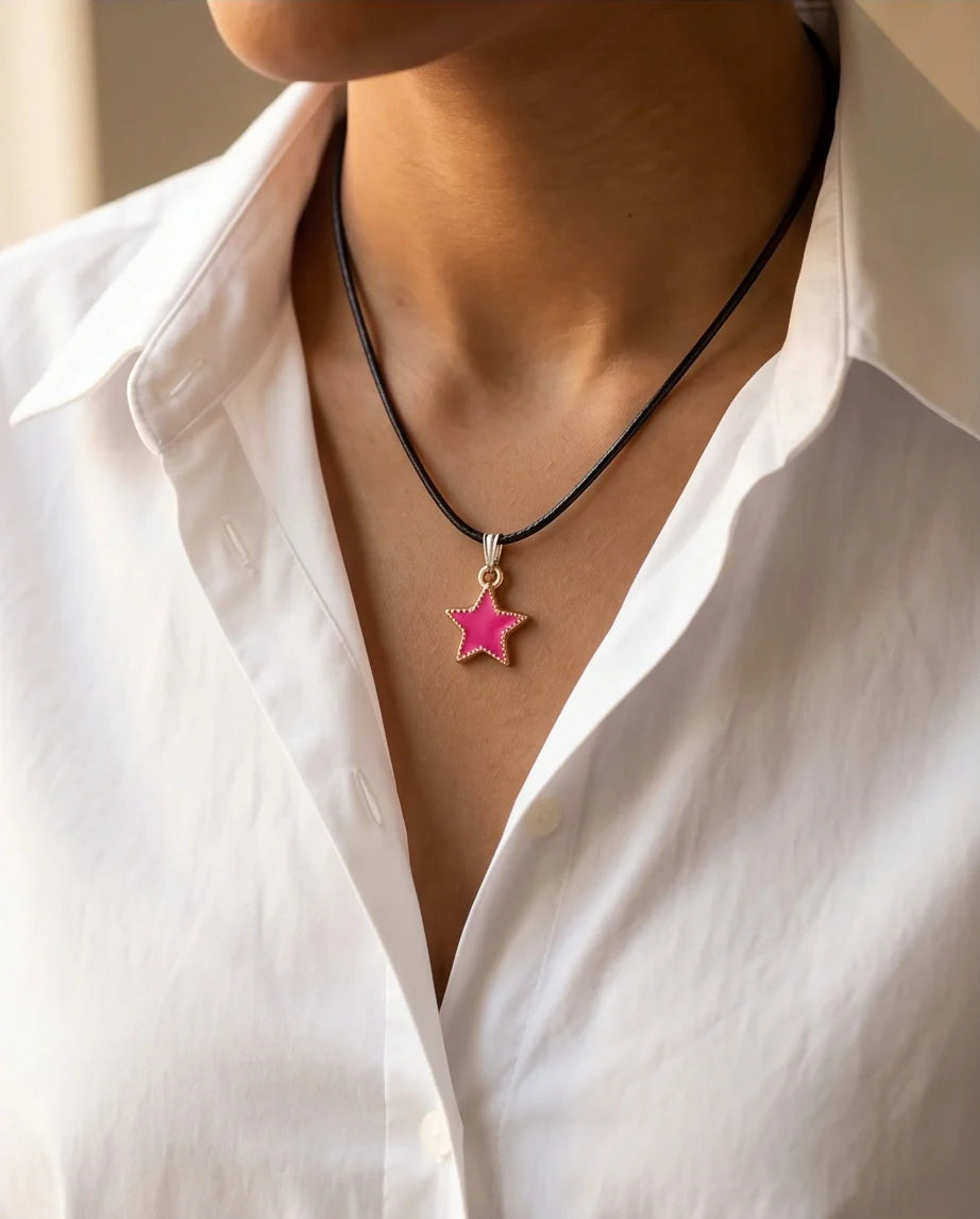 Gold and Pink Beaded Star Necklace