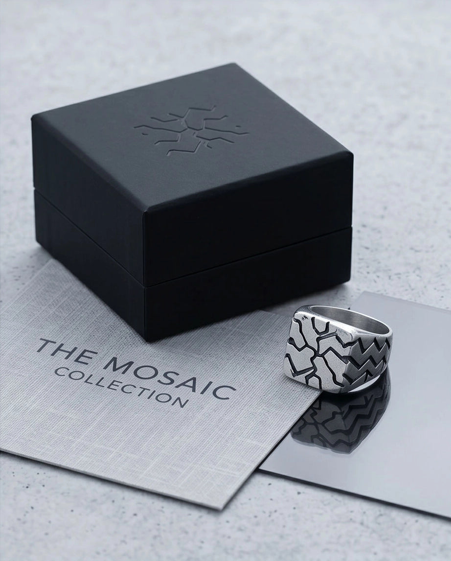 Matte Silver Geometric Mosaic Signet Ring