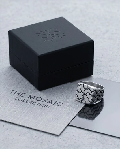 Matte Silver Geometric Mosaic Signet Ring
