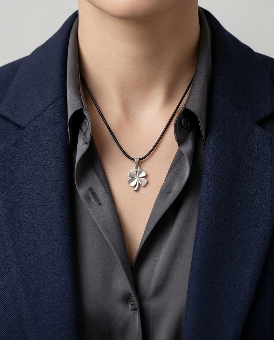 Silver Four-Leaf Clover Luck Necklace