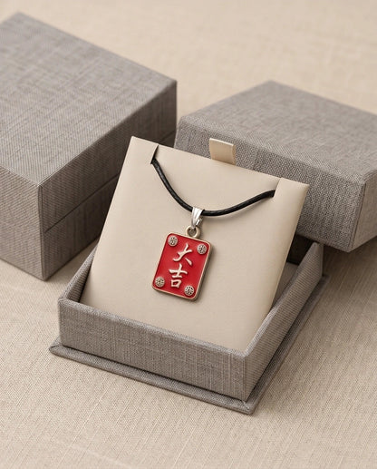 Traditional Red Chinese Character "Da Ji" Good Luck Pendant Necklace
