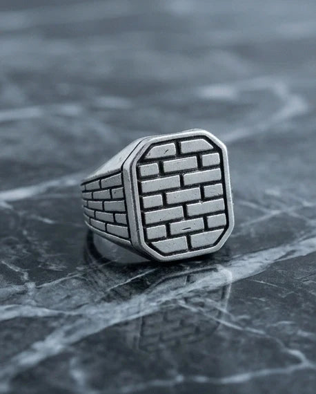 Vintage Sterling Silver Industrial Brick Wall Signet Ring