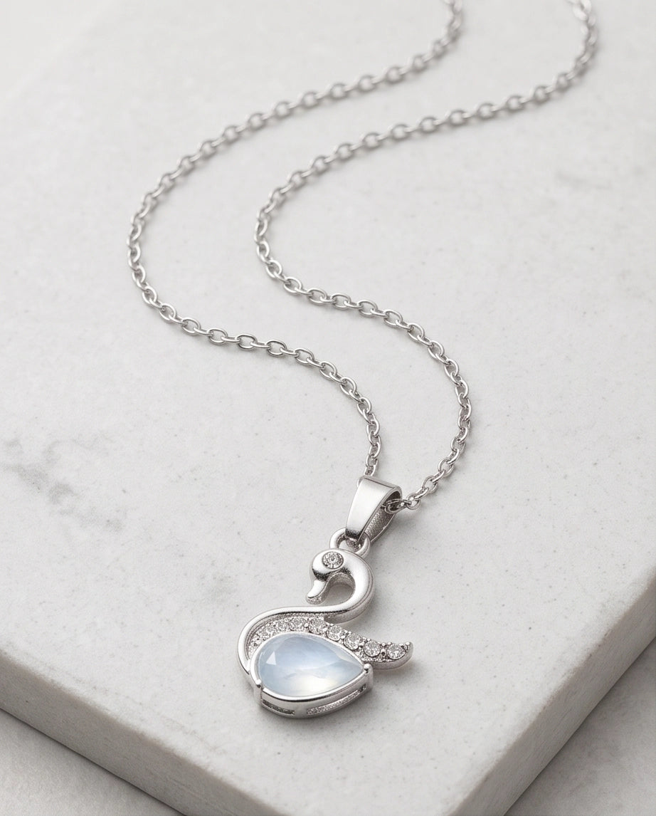 Silver Mother of Pearl Swan Pendant Necklace
