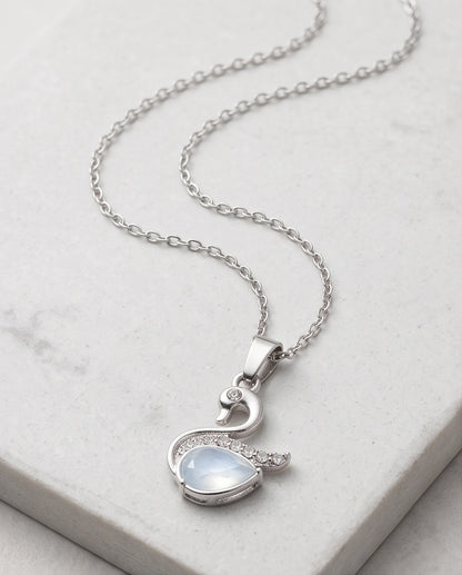 Silver Mother of Pearl Swan Pendant Necklace