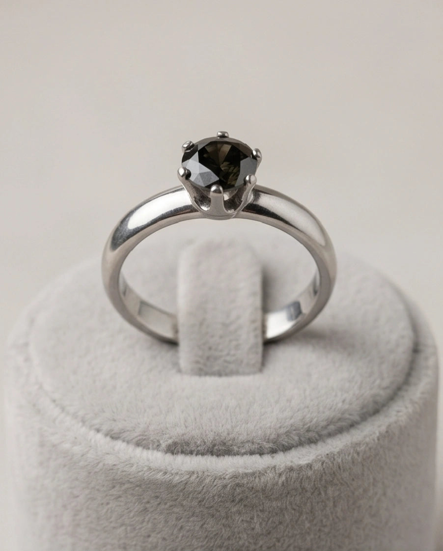 Sterling Silver Black Diamond Solitaire Ring