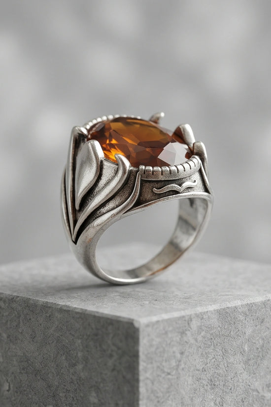 Sovereign Amber Hearth Silver Ring