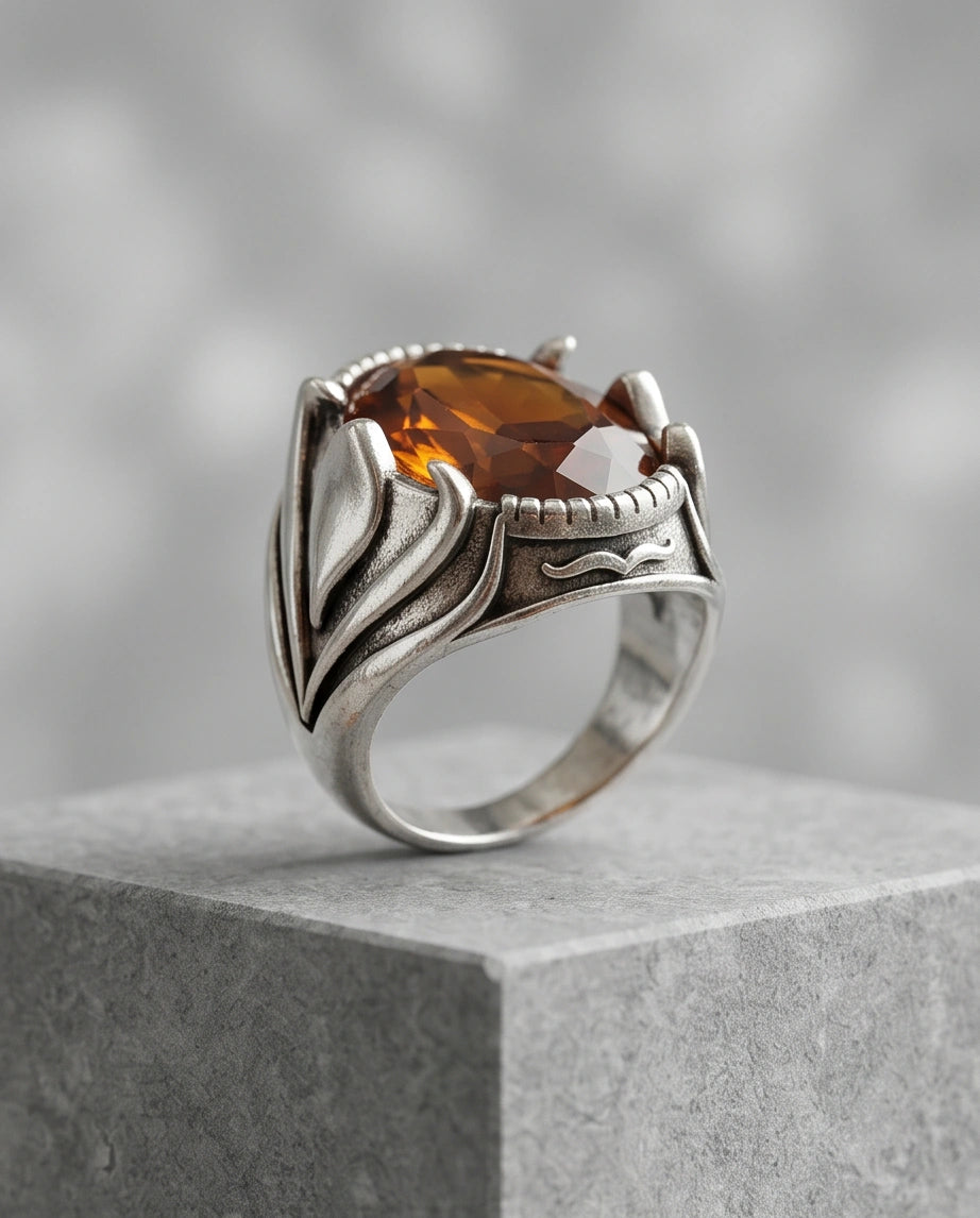 Sovereign Amber Hearth Silver Ring
